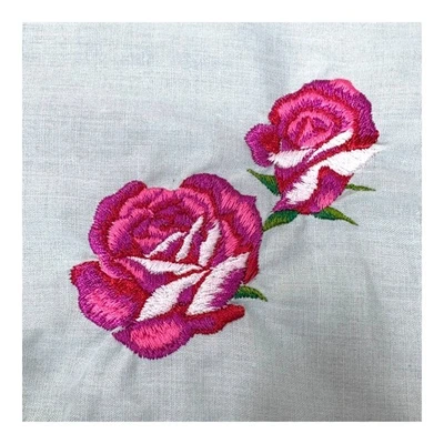 Vintage Handkerchief Embroidered Red Roses & Pink Lace Trim Hanky Victorian - Image 1 of 4
