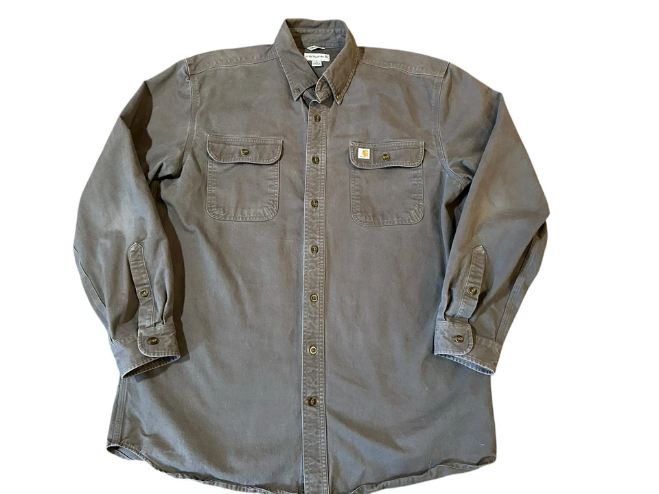 CARHARTT Canvas Long Sleeve Work Shirt S09 GVL Brown Men’s Button Up Large Tall - Image 1 of 4