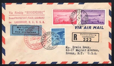 ЛИХТЕНШТЕЙН SC. #C15-16 1936 «HINDENBERG» ZEPPELIN полета чехол в Нью-Йорк - Изображение 1 из 2