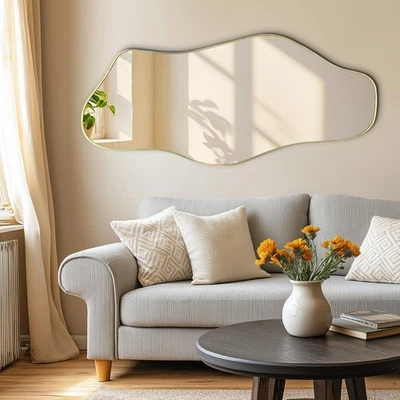 Espejo Irregular, Espejos Asimétricos Sin Marco, 51.1"x23.6" Grande Pared Dorada... Foto 1 de 4