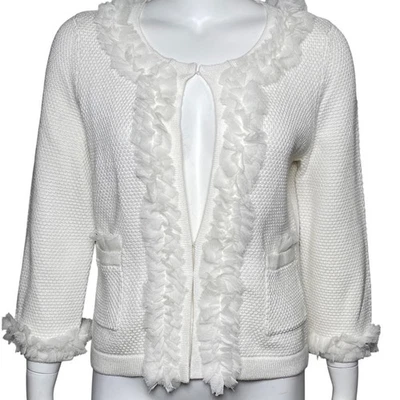 Chaqueta Blazer Tejida Casa Blanca Mercado Negro Mujer Talla L Volantes Manga 3/4 Foto 1 de 4