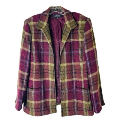 Kasper purple green plaid preppy open front office blazer 16 - Image 1 of 4