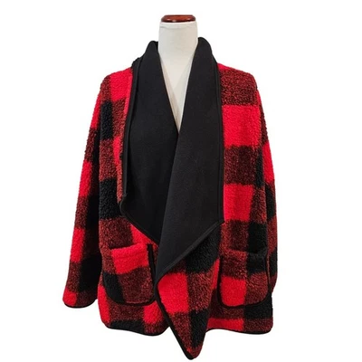 Sonoma 女式 XXL 水牛格子夏尔巴羊毛开襟开衫 — 第 1/4 张图片