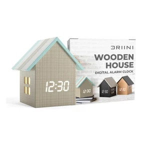 Digital House Shaped Alarm Clock with Temperature Display (Stripe Wood) – Mod... - Picture 1 of 7