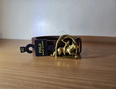 Polo Ralph Lauren Hombre Cinturón Cuero Marrón Estribo Ecuestre Hebilla Talla 40 NUEVO Foto 1 de 4
