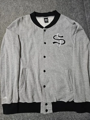 Y2K Stussy Varsity серый Snap On куртка размер XL - Изображение 1 из 4