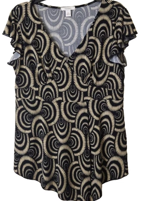 Vestido Granero Y2K De Colección Babydoll Top Volantes Slv Psicodélico Negro Crema Elástico Talla XL Foto 1 de 4