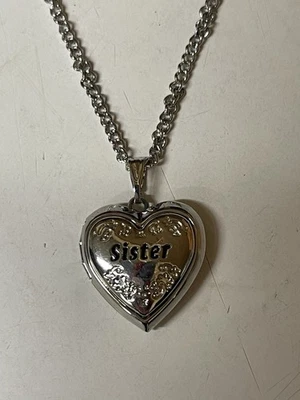 "Collar medallón corazón hermana plata cadena 22""" Foto 1 de 3