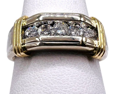 Anillo de oro de dos tonos de 14 k con 5 bandas redondas de diamantes naturales 9 gramos 0,50 quilates tamaño 9,25 Foto 1 de 4