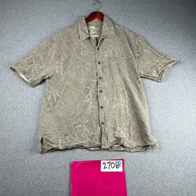 Camisa Jamaica Jaxx Seda Grande Gris Bambú Árboles Playa Abotonada Manga Corta Hombres Foto 1 de 4