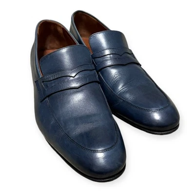 Massimo Matteo Navy Leather Penny Loafers Men's Size 10 - Image 1 of 4