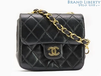 CHANEL Vintage Mini Matelasse Chain Bag Charm Black Gold Lambskin - Image 1 of 4