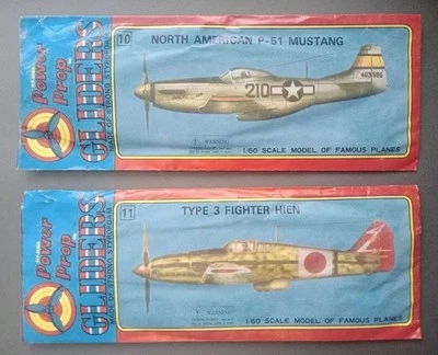 2 × VINTAGE POWER PROP GLIDERS P51 MUSTANG / TYPE 3 FIGHTER HIEN 1980s STYROFOAM - image 1 of 4