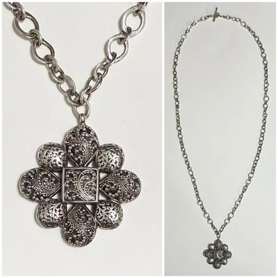 LOIS HILL Collar Colgante Medallón Flor Pergamino Plata Esterlina 32”, 62g Foto 1 de 4