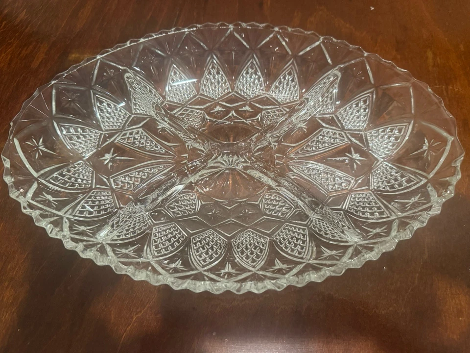 Anchor Hocking Glass DIVIDED RELISH TRAY Prescut Clear Vtg EAPC - Image 1 of 4
