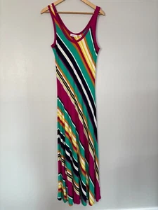 Calvin Klein Maxi Dress 10 Multicolor Striped Sleeveless Stretch Summer Women's - Picture 1 of 9