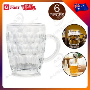 6 Pcs Glass Beer Mugs Large Beer Lead-Free Steins With Handle Hot Cold Beverge - Picture 1 of 3