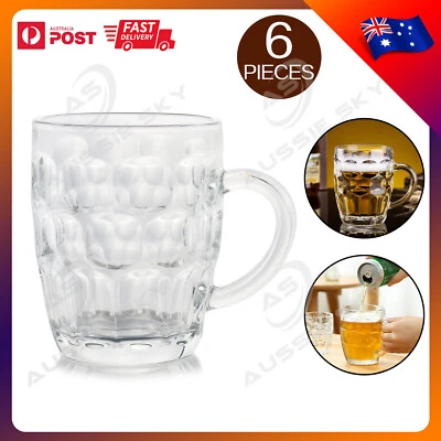 6 Pcs Glass Beer Mugs Large Beer Lead-Free Steins With Handle Hot Cold Beverge - image 1 of 3