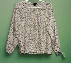 J. Crew Damen Gr. L Oberteil mit Bindeärmeln Knopfleiste Baumwolle Popeline weiß geblümt - Bild 1 von 10