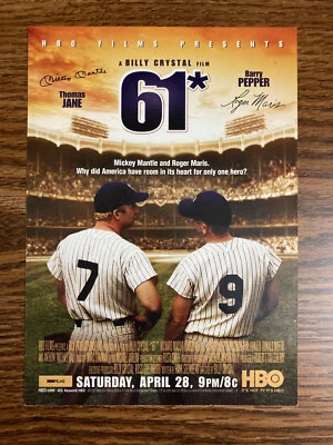RARO! Tarjeta postal promocional HBO 61* 2001 ¡Ver fotos! Tarjeta de camiseta de Mantle Maris Yankees Foto 1 de 2