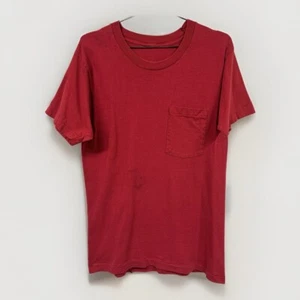 Vintage Pocket T Shirt Worn Soft Single Stitch Red Large  - Picture 1 of 15