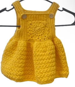 Handmade Crocheted Yellow Floral Baby Dress Size 0-3 Months - Picture 1 of 2