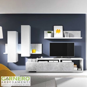 Parete attrezzata bianco cemento MEGAN GIHOME ® - Foto 1 di 7