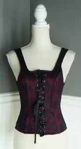 Social Collision M Hot Topic Sexy Burgandy Red Black Lace Boned Corset - Picture 1 of 5