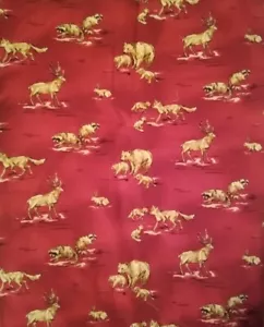 VINTAGE ROBERT KAUFMAN "BARN DANDY'S RED FLANNEL WILDLIFE ANIMALS Fabric 56"x28" - Picture 1 of 2