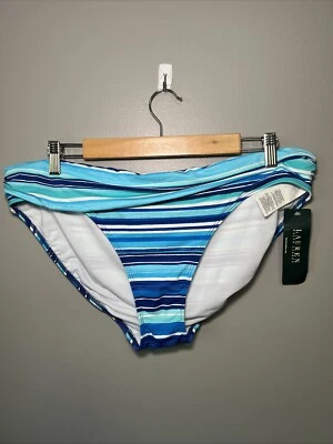Ralph Lauren Bikini Brief Swimsuit Bottom Blue Green Striped Size 16 Beach New - Image 1 of 4