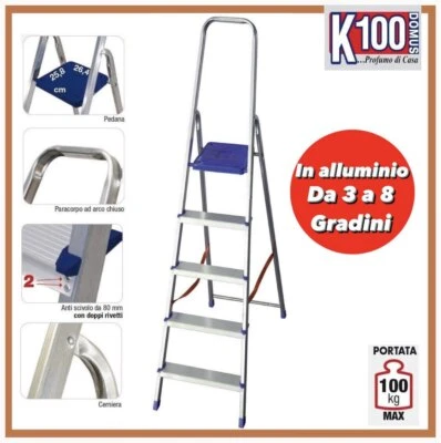 Scala in alluminio FACAL 3 4 5 6 7 8 gradini Scaletta pieghevole a sgabello alto - Immagine 1 di 3