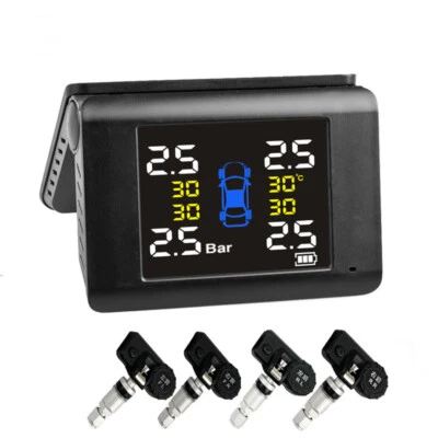 TPMS Car Tire Pressure Monitoring System Wireless Solar LCD Display 4 Sensors - Image 1 of 4