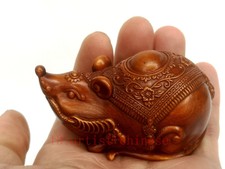 Japanese boxwood hand carved Mouse Figure statue netsuke Decoration collectable