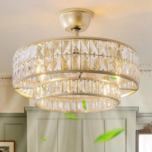 CELAVIEIOP Gold Fandelier Ceiling Fan with Light20" Crystal Chandelier Ceilin... - Picture 1 of 9