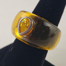 Angelique de Paris Sterling Tourmaline Ring Amber Colored Resin Bag Size 7[7632]