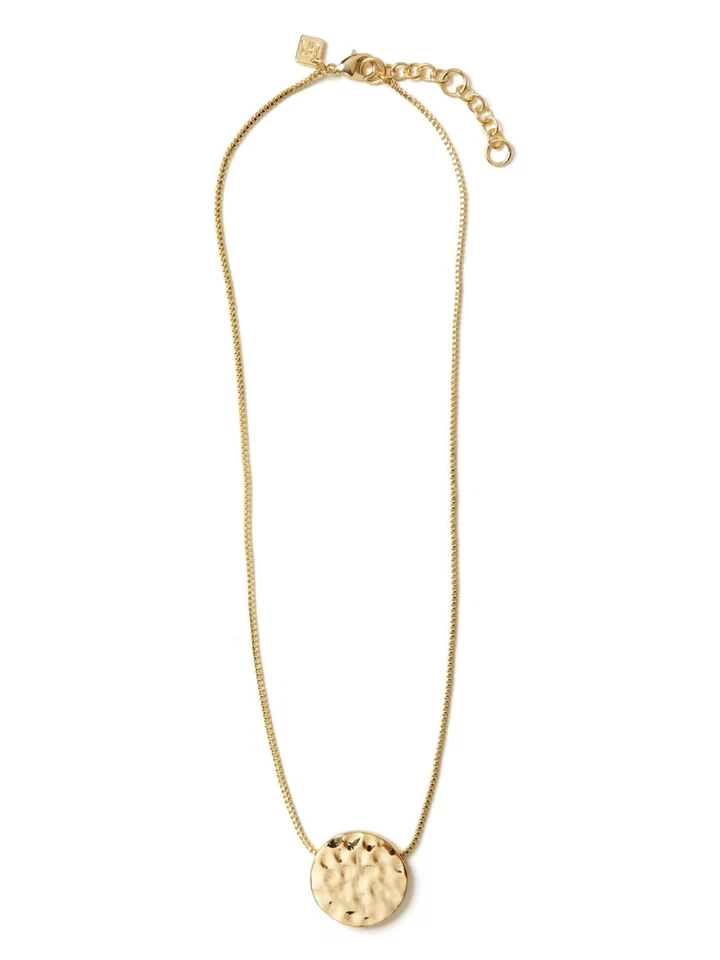 Banana Republic Gold Hammered Disc Pendant Necklace Bracelet Set of 2 PC 45