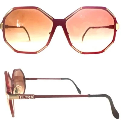 20 世纪 80 年代 ULTRA Harem 红色角度金属太阳镜,超大,德国制造 — 第 1/4 张图片