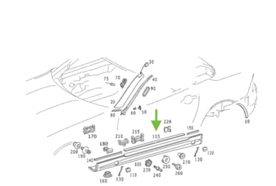 Mercedes-Benz RH Side Member Strip - 170-686-02-74 - For MBZ SLK230 98 - 04 - Image 1 of 4