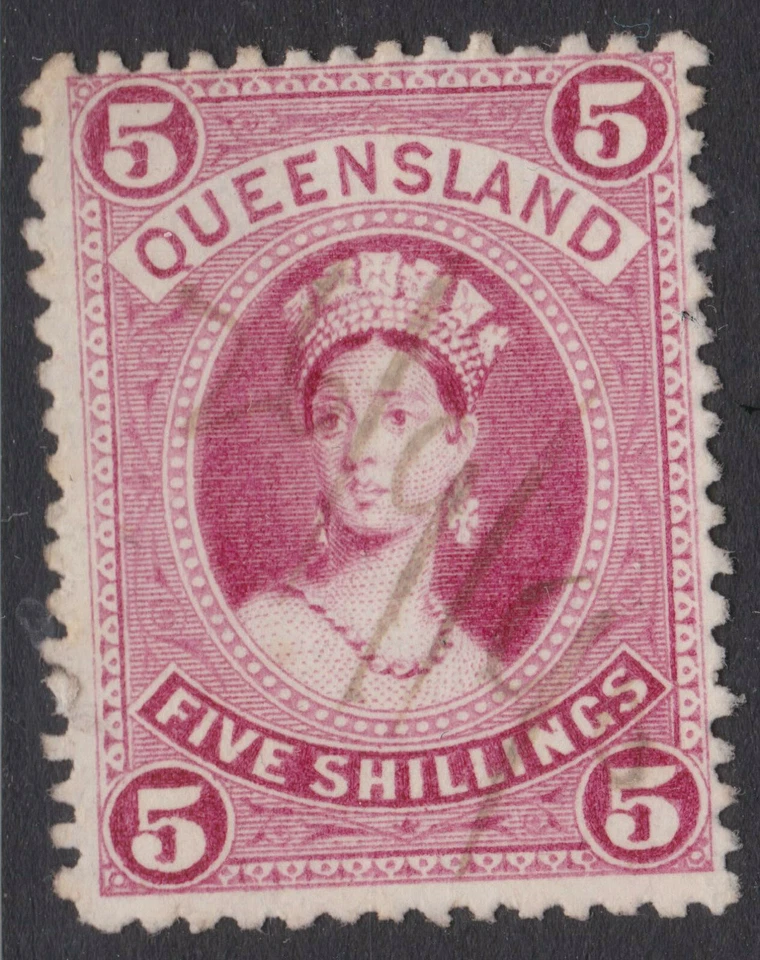 c.1882 - 1886 年澳大利亚 QLD 昆士兰 5/- 玫瑰 QV Chalon 头 REF:QCH526 — 第 1/1 张图片