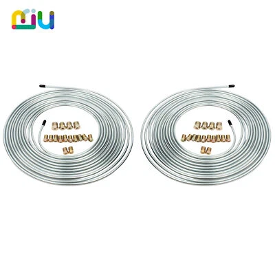 2x 25FT Coil Roll 3/16''OD Steel Zinc Brake Line Tubing Kit Tube 32 Nut Fittings - image 1 of 4