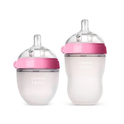 Juego de 2 piezas de biberón rosa silicona Comotomo (5 oz y 8 oz) kit de inicio nuevo en caja Foto 1 de 4