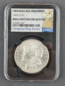 1902 O Morgan Silver Dollar - Original Bag Fragment - NGC Relic Label - BU - Picture 1 of 4