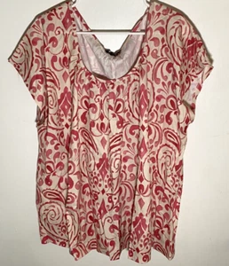 NEW Pink White Cream Professional 3X Blouse Shirt Short Sleeve Round NoraCora - Picture 1 of 3