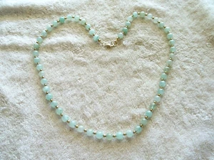 Green Adventurine Glass Bead Necklace, Sm. Gold Tone Metal Spacer Beads - Picture 1 of 3