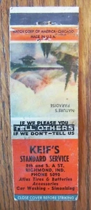 KEIF'S STANDARD GAS STATION 1940s MATCHBOOK MATCHCOVER: RICHMOND, INDIANA -E22 - Picture 1 of 2