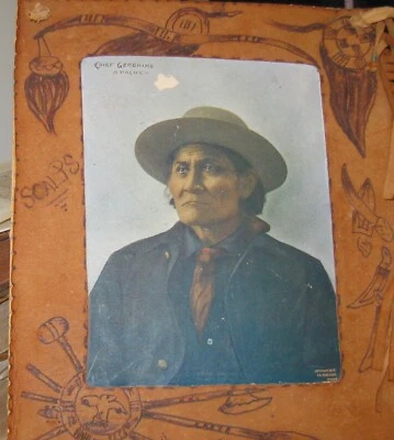 CHIEF GERONIMO APACHE INDIAN TRIBE  FRANK RINEHEART 1898 PHOTOGRAPH FRINGE BEADS - Image 1 of 2