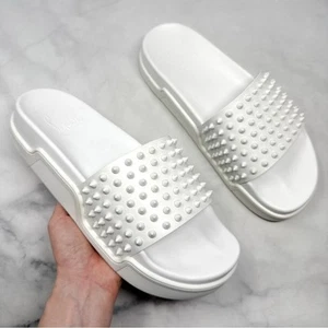 NEU Christian Louboutin Spiked Pool Fun Slide flache Sandalen Sommer weiß Herren 43 - Bild 1 von 11