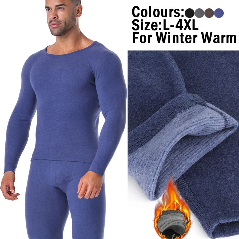 Conjunto de roupa íntima térmica masculina forrada de lã Long Johns camada base parte superior inferior inverno - Imagem 1 de 4