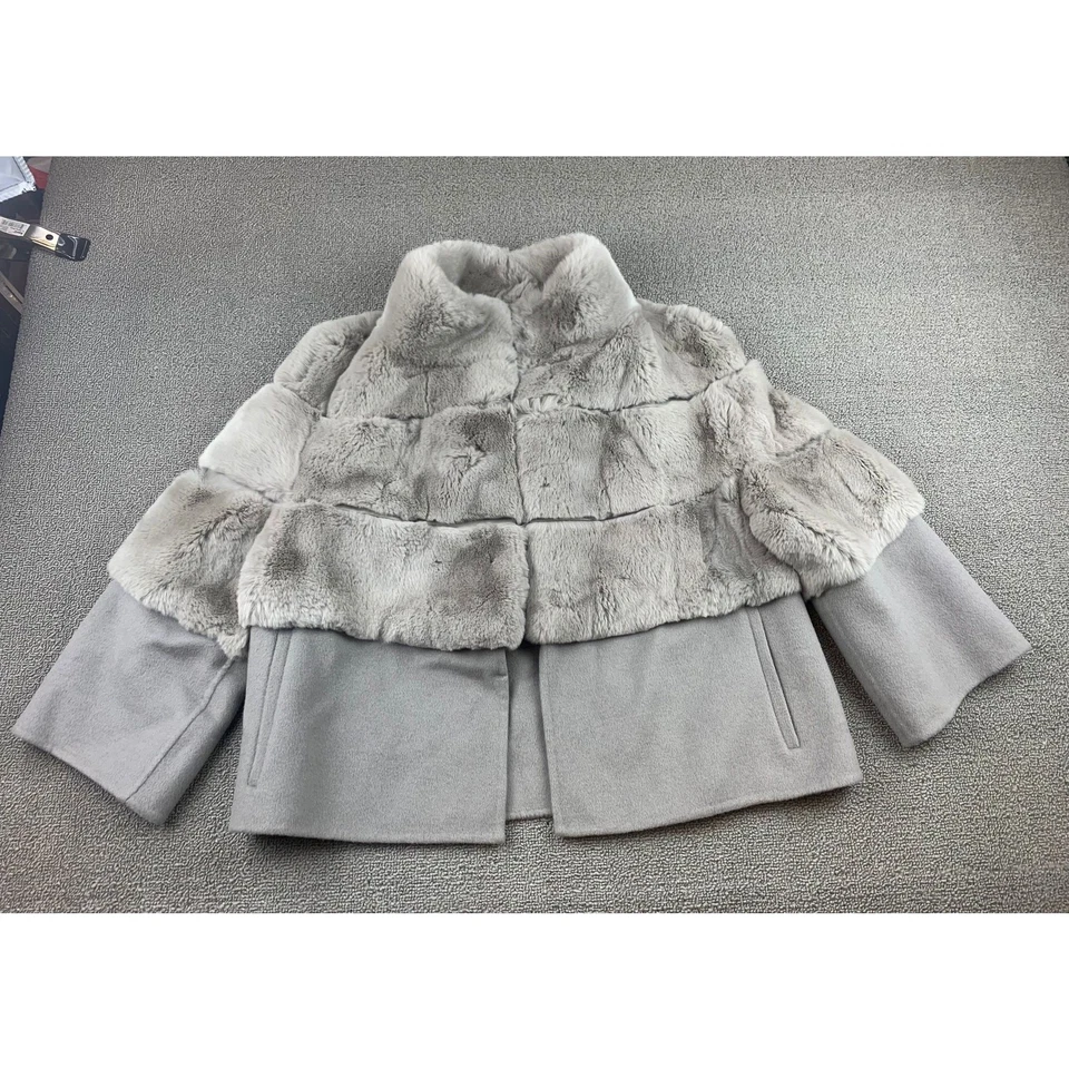 Diana Rosh New York Gray Coat Size XS %100 DOUBLE PLY WOOL WITH REX RABBIT FUR - Image 1 of 4