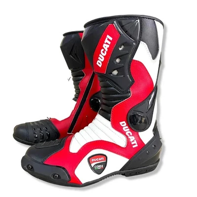 DUCATI Hombres Motocicleta Cuero de Vaca Botas Motocicleta Motociclista Cuero Botas de Carreras Foto 1 de 2